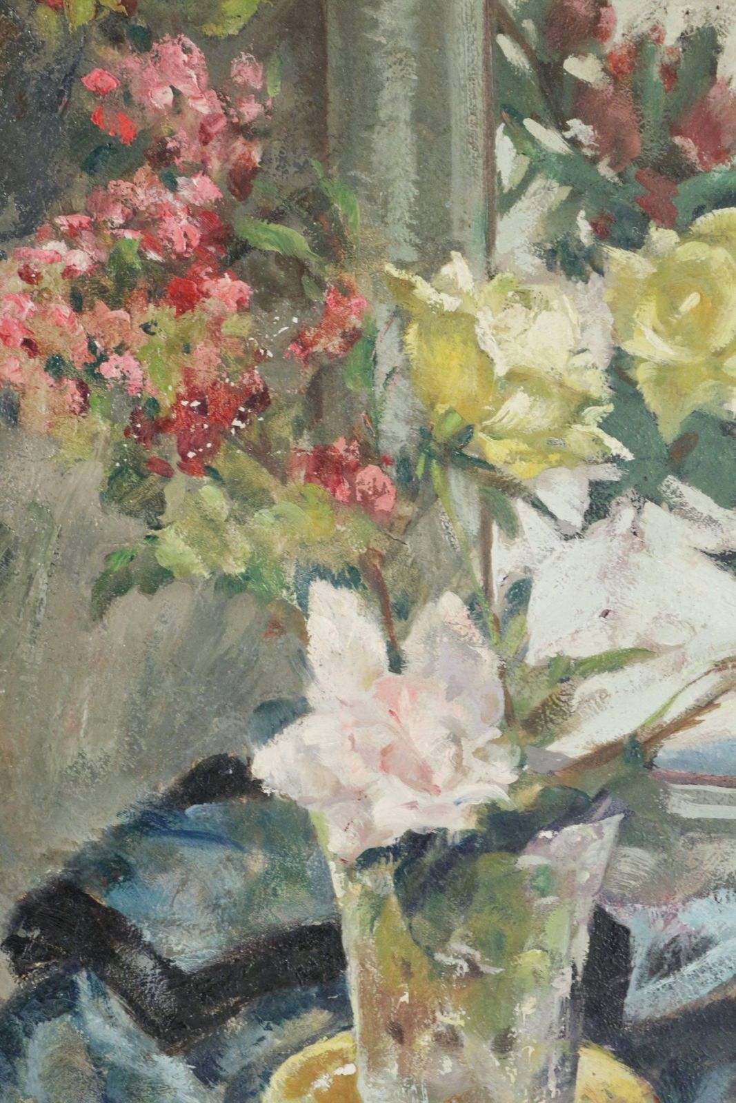 Painting On Wood 20th Century Of A Bouquet Of Flowers In Front Of A Mirror photo vinterior