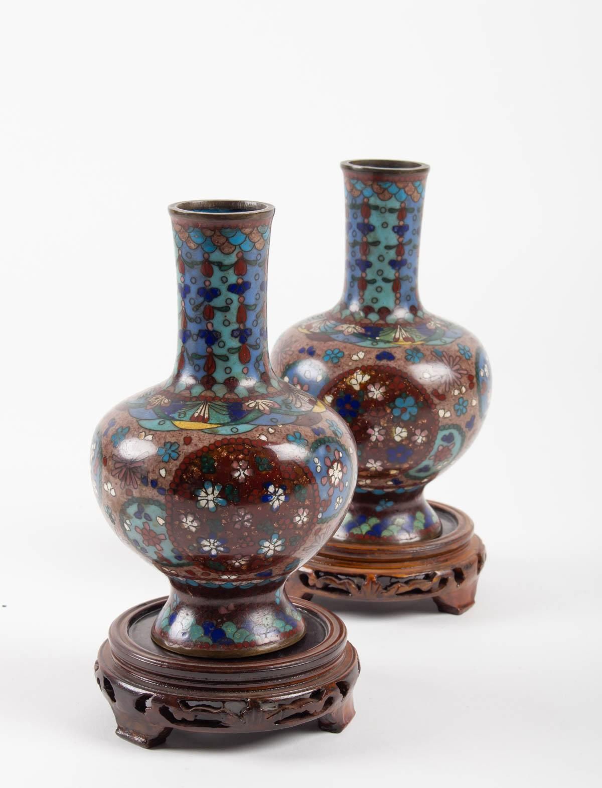 Pair Of Cloisonné Bronze Vases, Japan, Circa 1900 photo buy