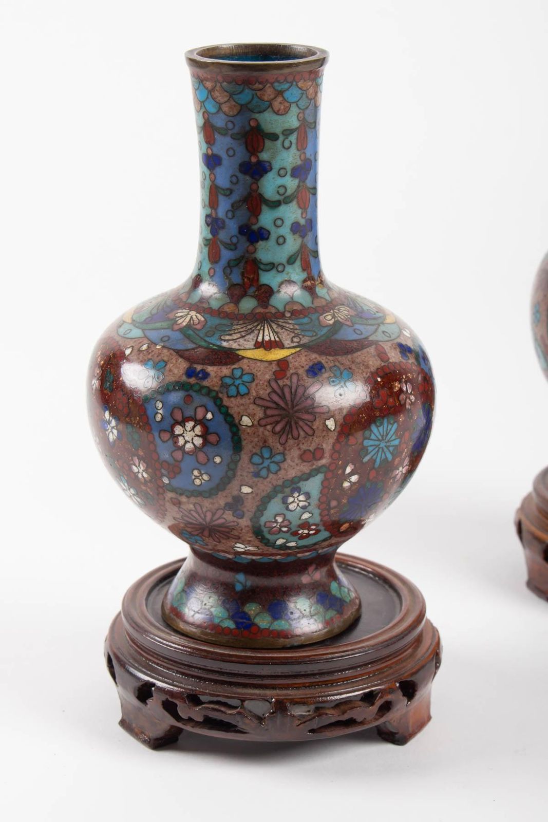 Pair Of Cloisonné Bronze Vases, Japan, Circa 1900 photo vintage