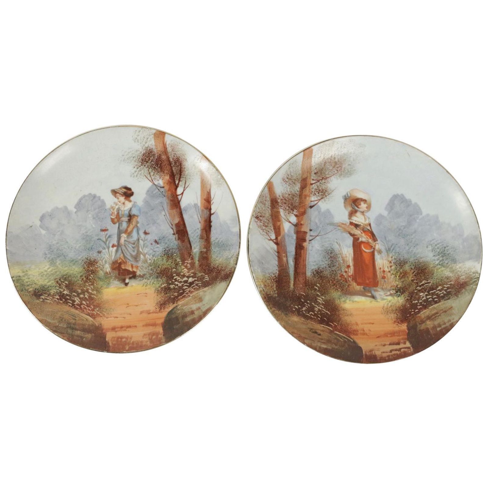Pair Of French Porcelain Hand Painted Plates From The 19th Century