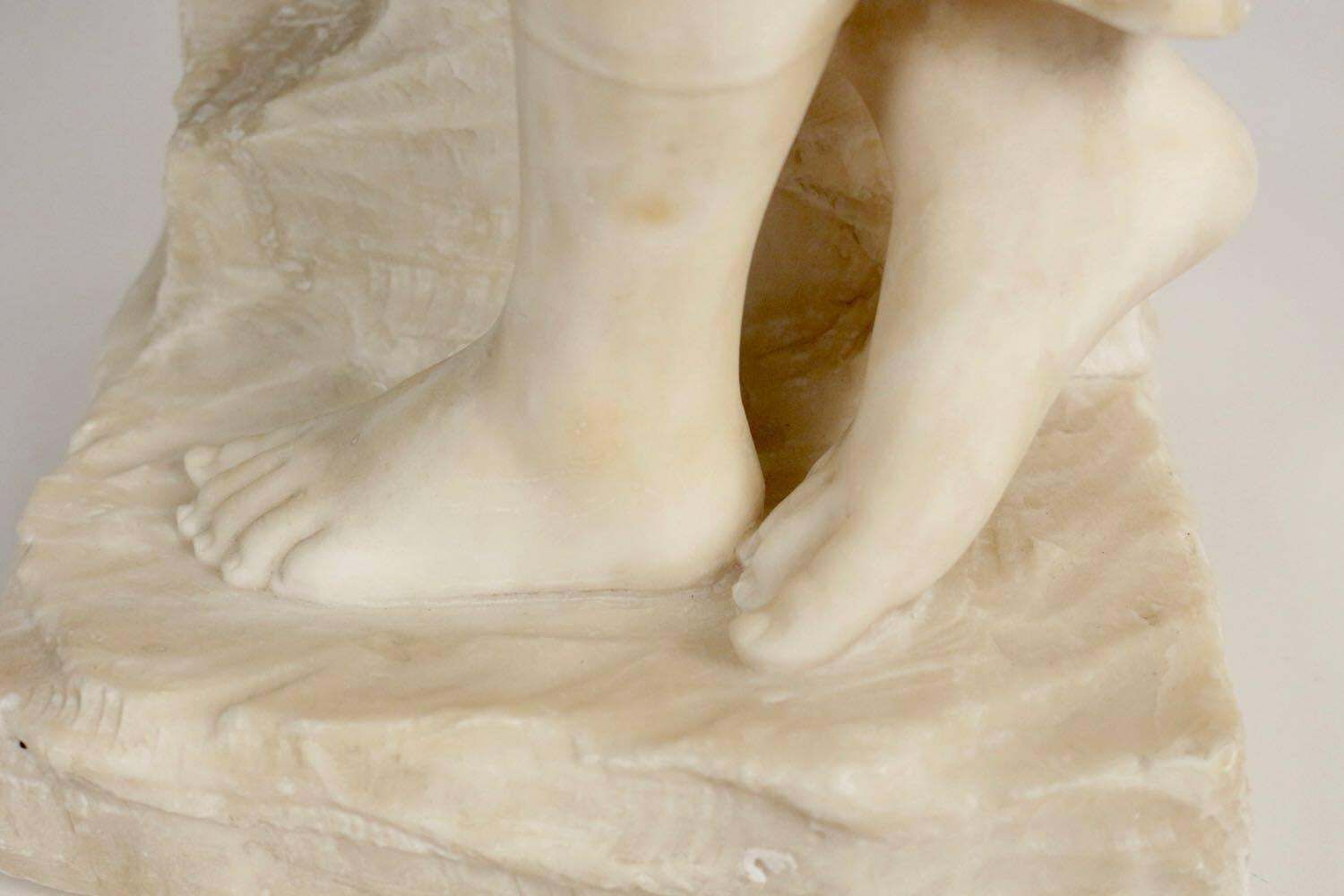 Alabaster, 19th Century, Woman With A Flute Beside The Fountain, Bronze Flute photo vinterior