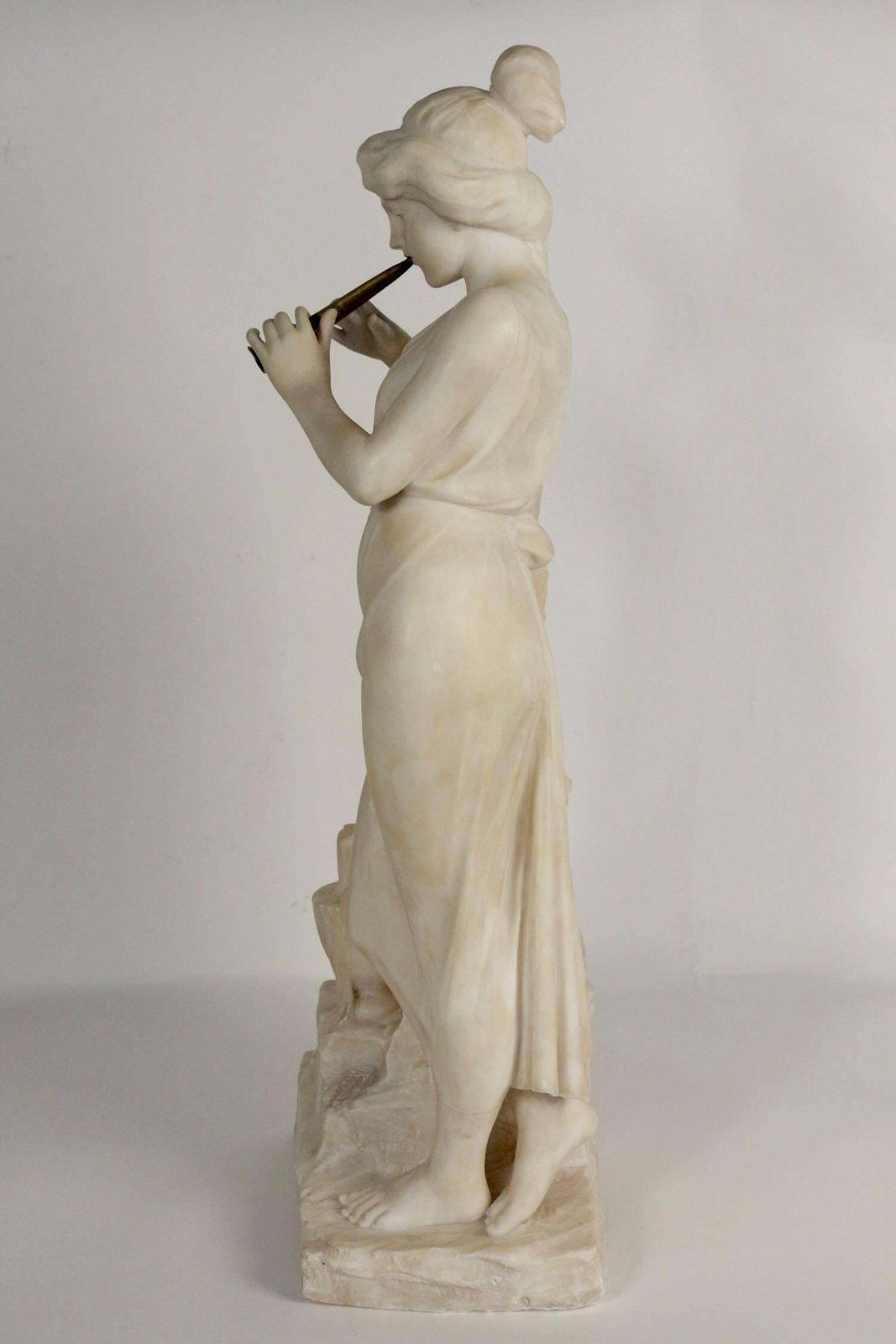 Alabaster, 19th Century, Woman With A Flute Beside The Fountain, Bronze Flute photo buy