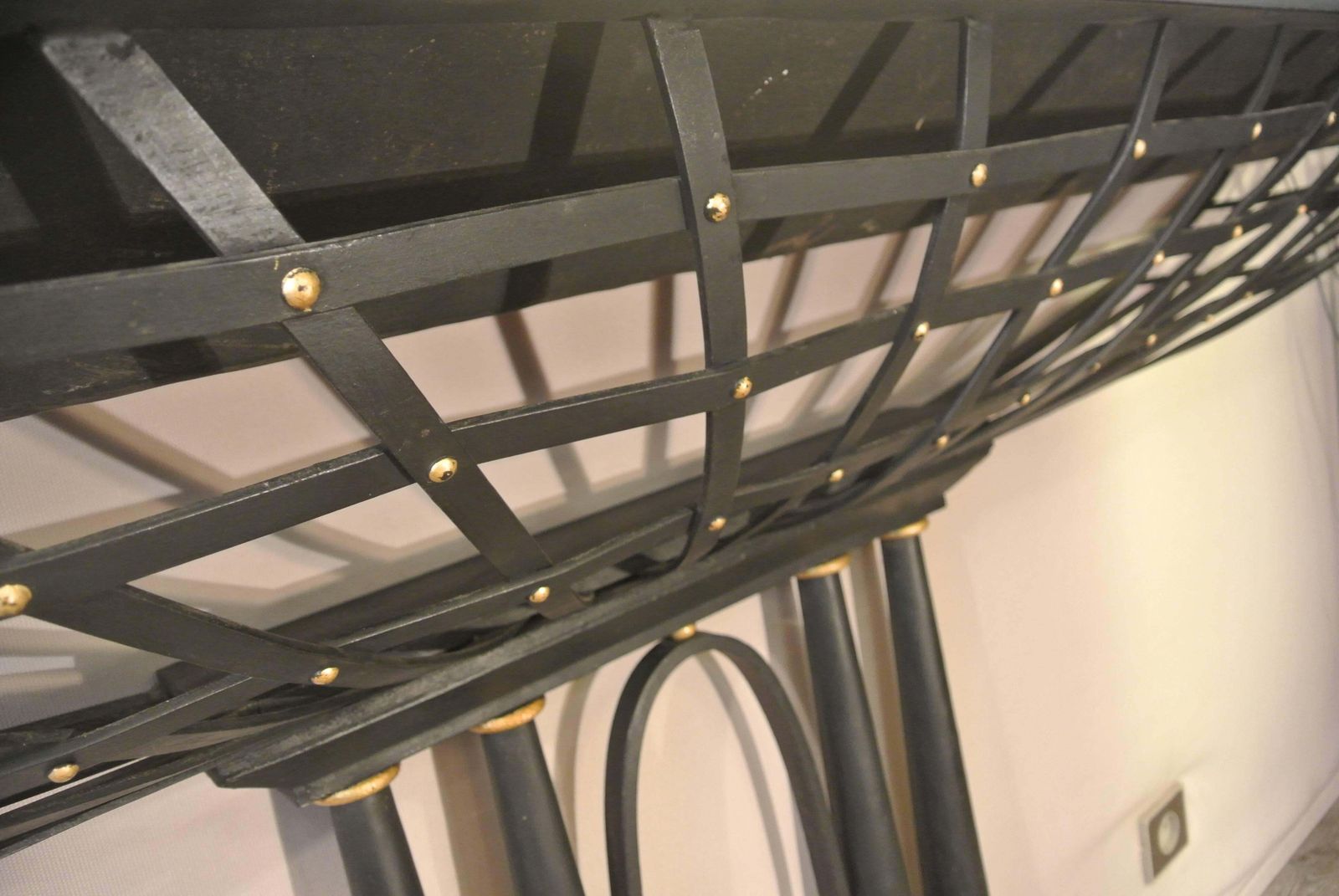 Important French Console In Black Wrought Iron And Gold photo vintage