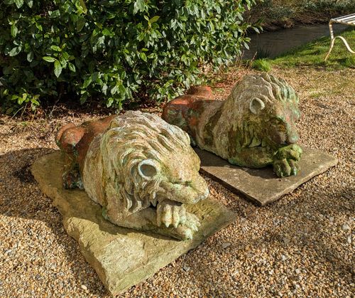 Fabulous Pair Of Italian Terracotta Garden Lions photo furniture