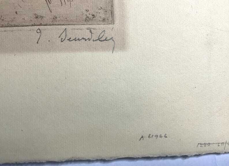 French Signed Limited Edition Etching, Early 20th Century By Jacques Pierre Victor Beurdeley. Wall Art. Original Art. photo Art