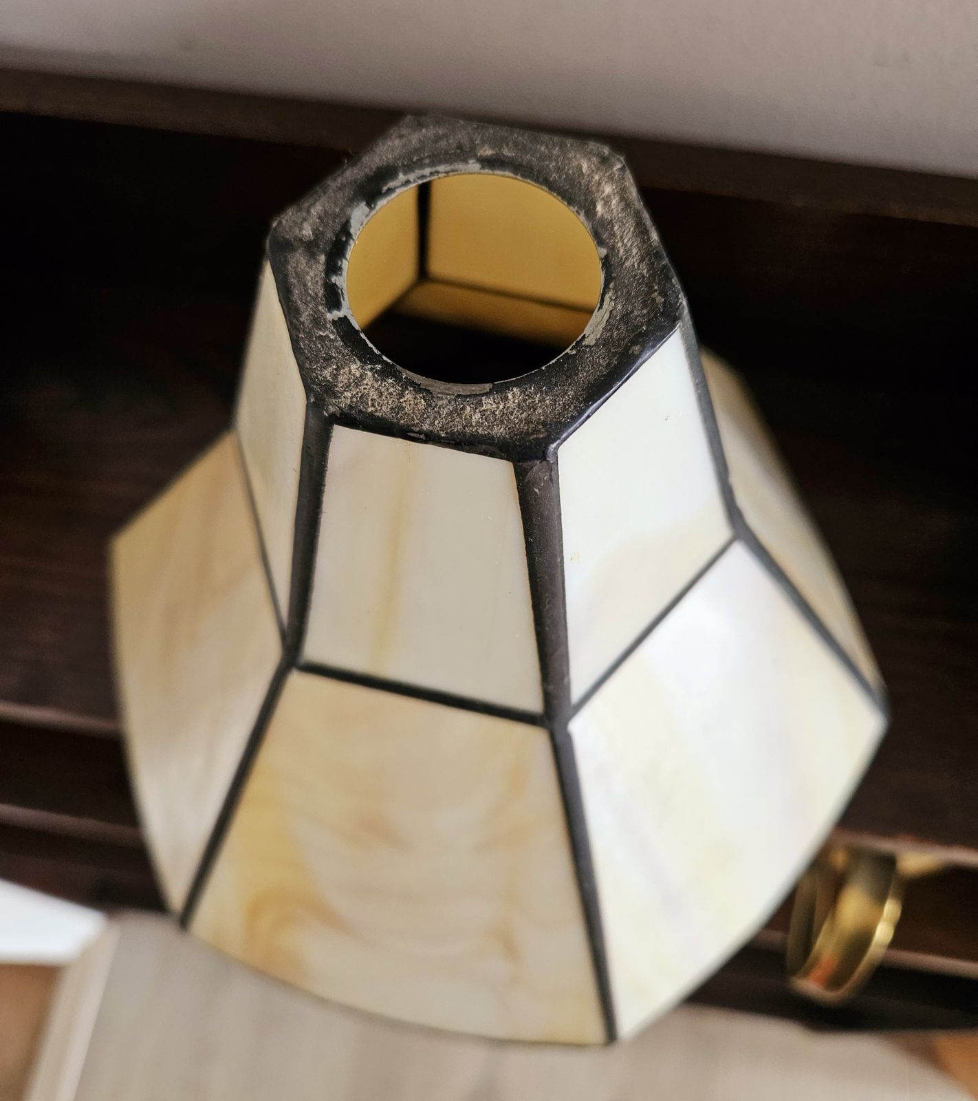 Art Deco Tiffany Style Lamp Shade In Honey & Cream Slag Glass photo 52.0