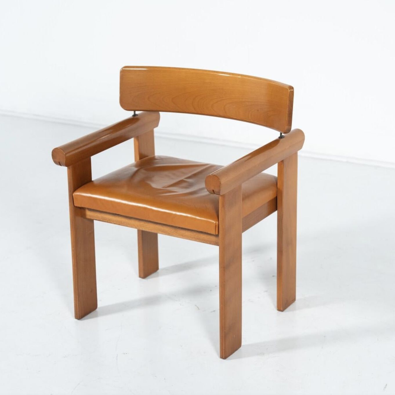 Set Of 4 Architectural Armchairs, Cognac Leather, Italy photo Furniture