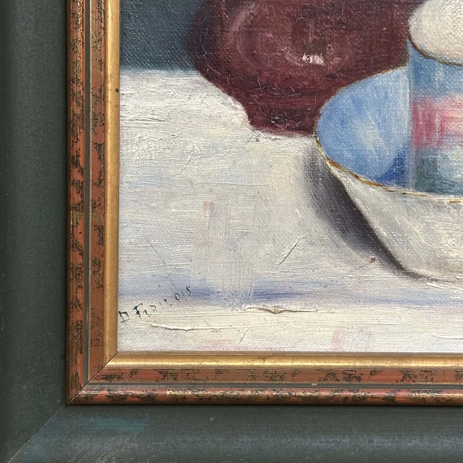 French Antique Still Life “Tasse De Thé” Oil Painting On Canvas Framed photo for sale