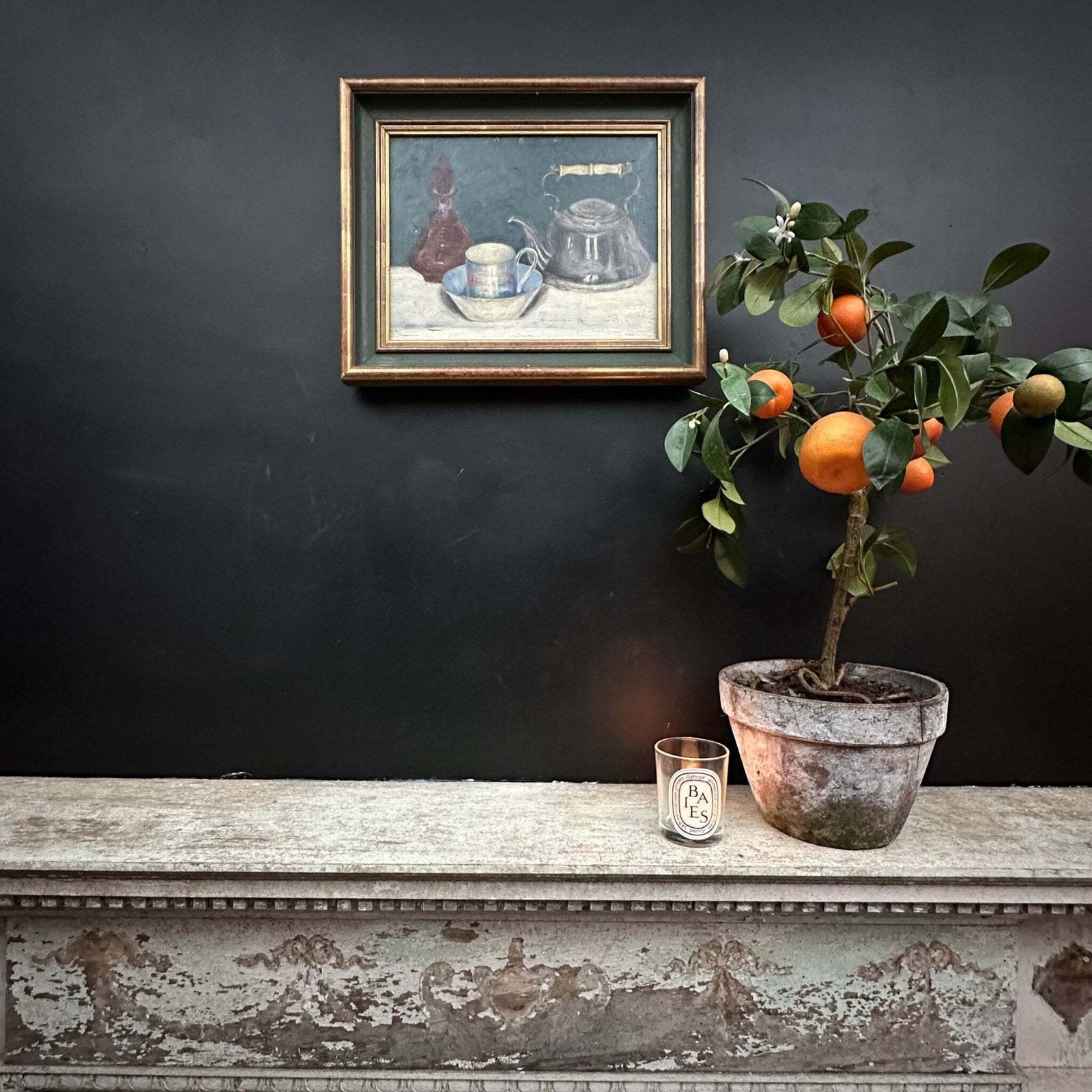 photo for sale French Antique Still Life “Tasse De Thé” Oil Painting On Canvas Framed