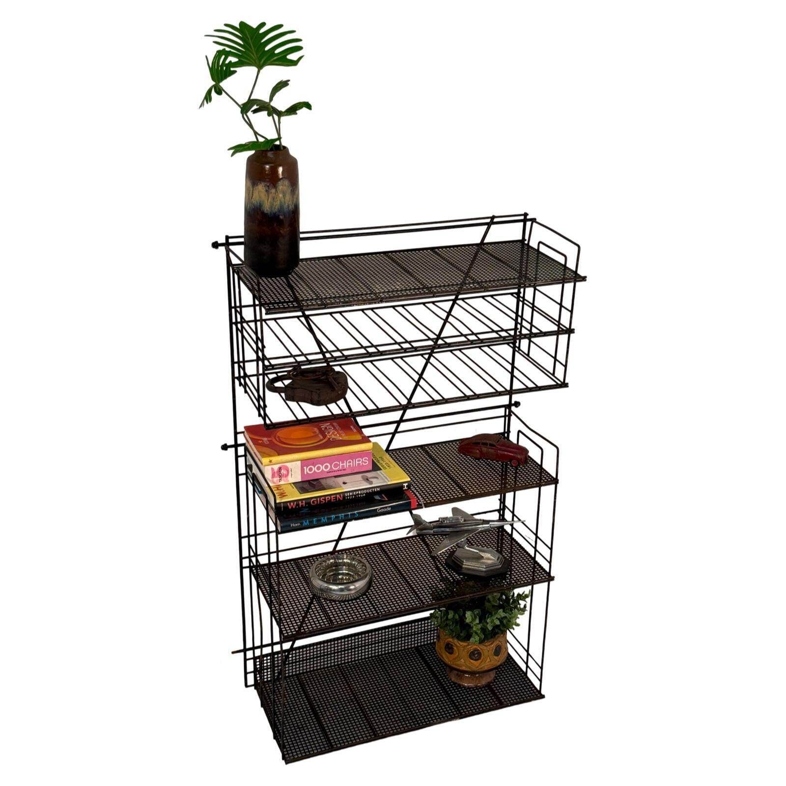 Vintage, Ca. 1960   Metal, Black   Hanging Shelving Unit   Can Be Used As Bookcase / Spice Rack / Display Cabinet   French, Industria