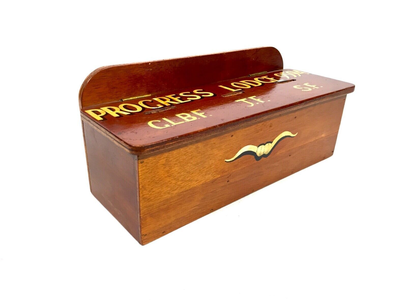Antique Masonic Interest   Order Of The Buffaloes Wood Collection Fund Money Box photo for sale
