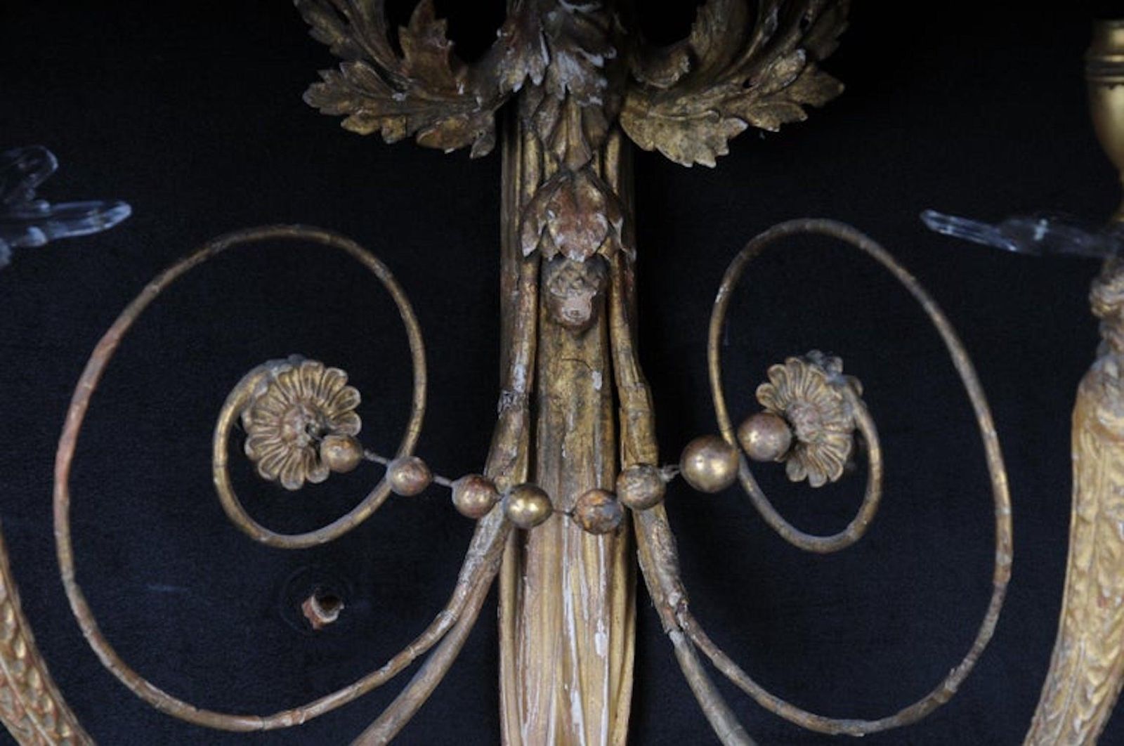 Pair Of Large Empire Appliqués / Sconces Circa 1800, Gilded Linden Wood photo Lighting