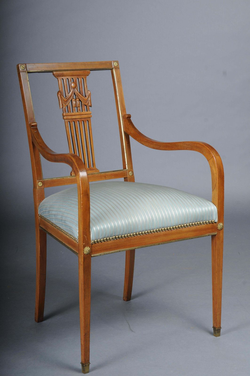 Antique Classic Empire Armchair Mahogany With Brass, Paris. photo for sale
