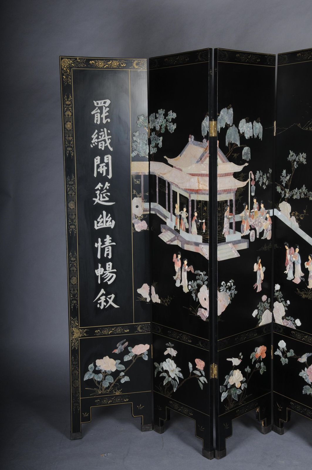 Exclusive Japanese Screen/Room Divider Made Of Black Lacquer, Painted And Inlaid photo Home Decor