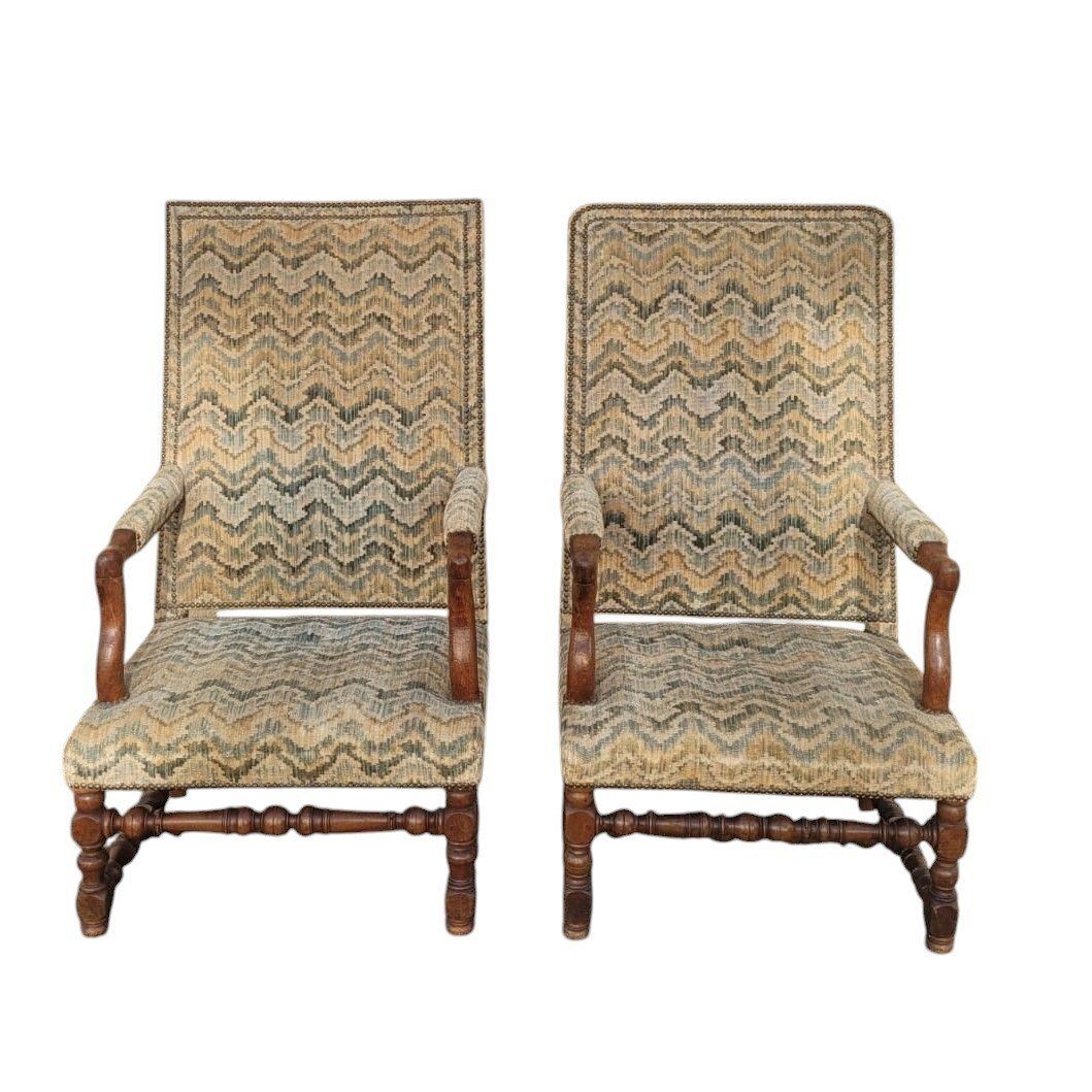 2 Louis XIII Period Armchairs With Tapestry