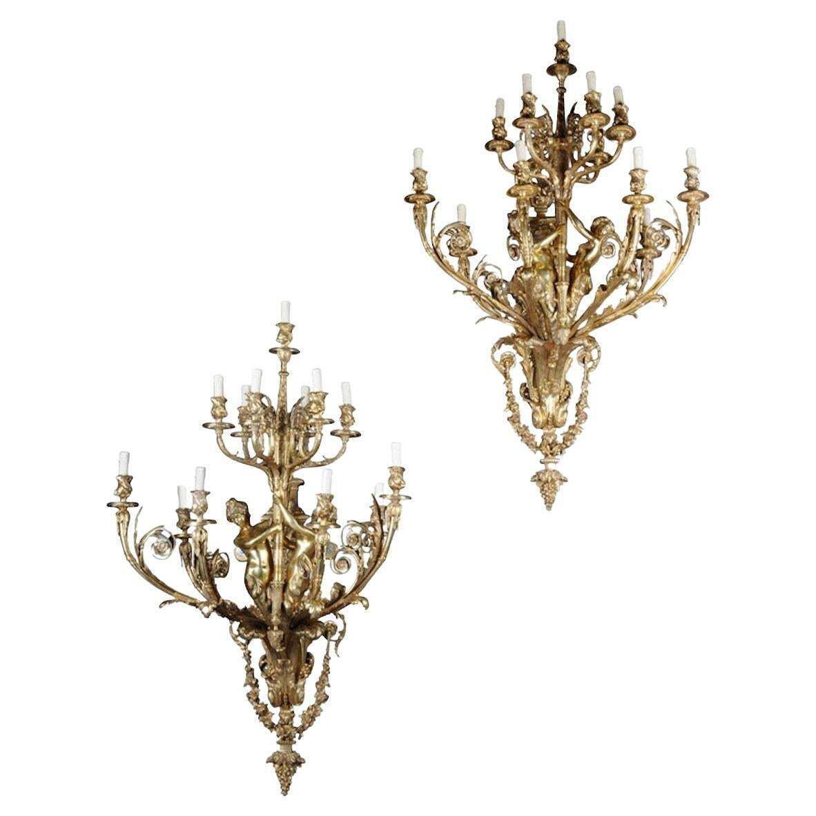 Pair Of Monumental Wall Appliques Napoleon III After J. B. Klagmann