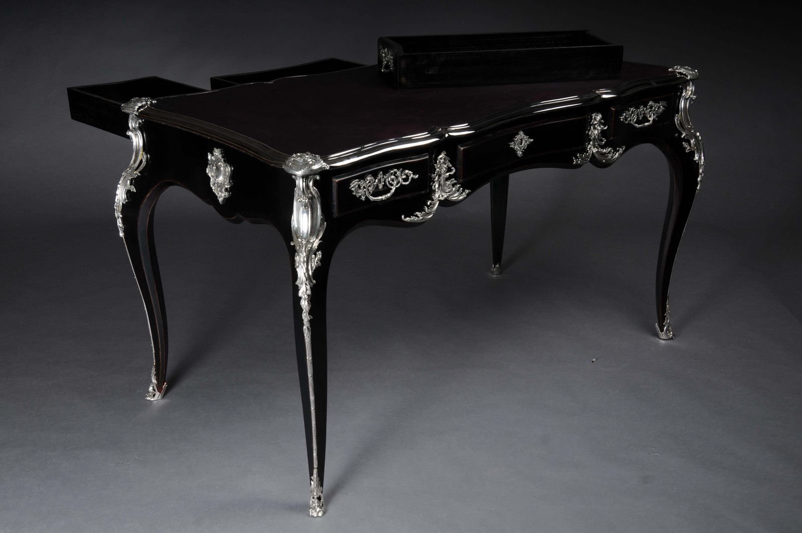 Designer Writing Desk / Bureau Plat In Louis XV Style Piano Black With Silver photo furniture