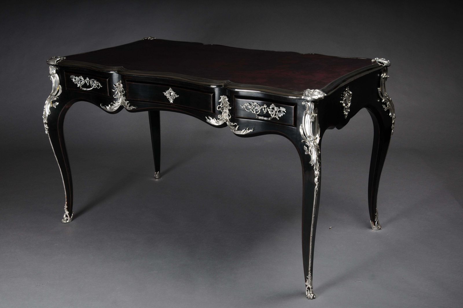 Furniture Designer Writing Desk / Bureau Plat In Louis XV Style Piano Black With Silver photo