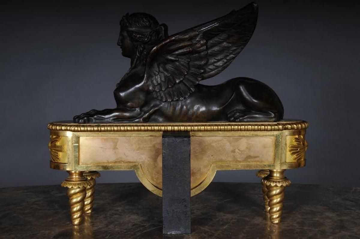 photo furniture Pair Of Empire Sphinx Chimneys, Brass Andirons, Paris 19th Century Napoleon III
