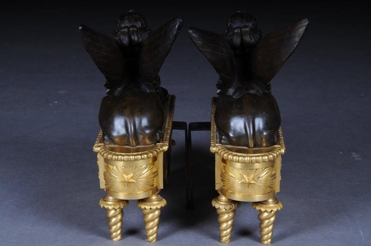 photo buy Pair Of Empire Sphinx Chimneys, Brass Andirons, Paris 19th Century Napoleon III