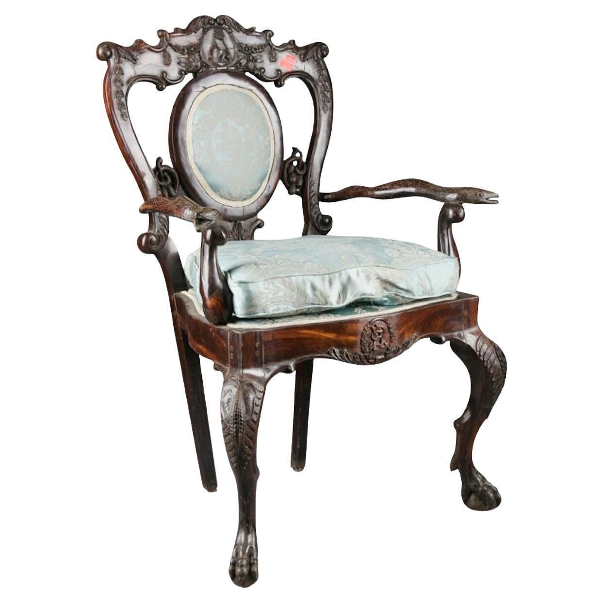 19th Century Baroque Thron Chair In Colonial Style