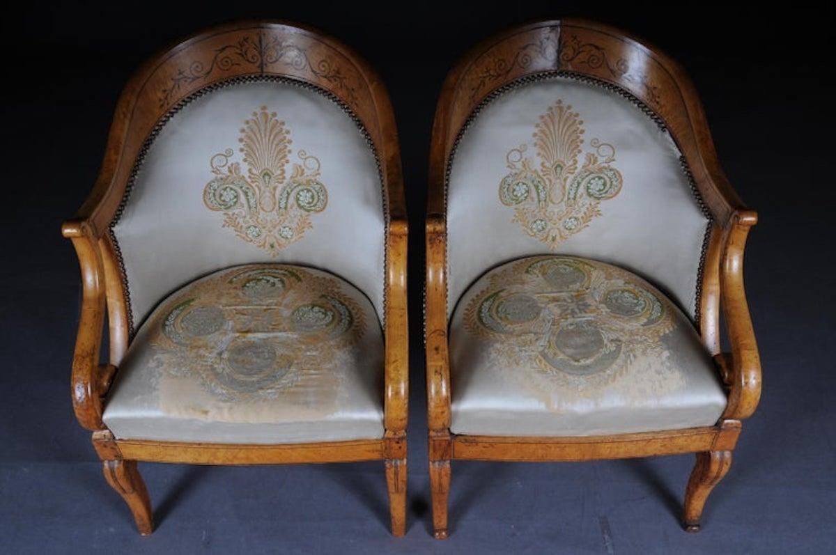 Set Of Empire Armchairs / Chairs, Maple Wood, Paris, 1825 photo vintage