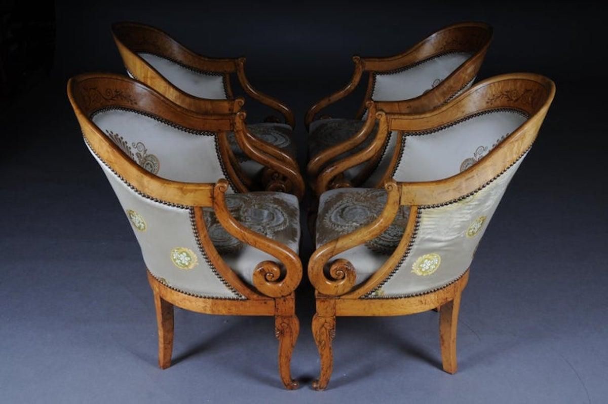 photo for sale Set Of Empire Armchairs / Chairs, Maple Wood, Paris, 1825