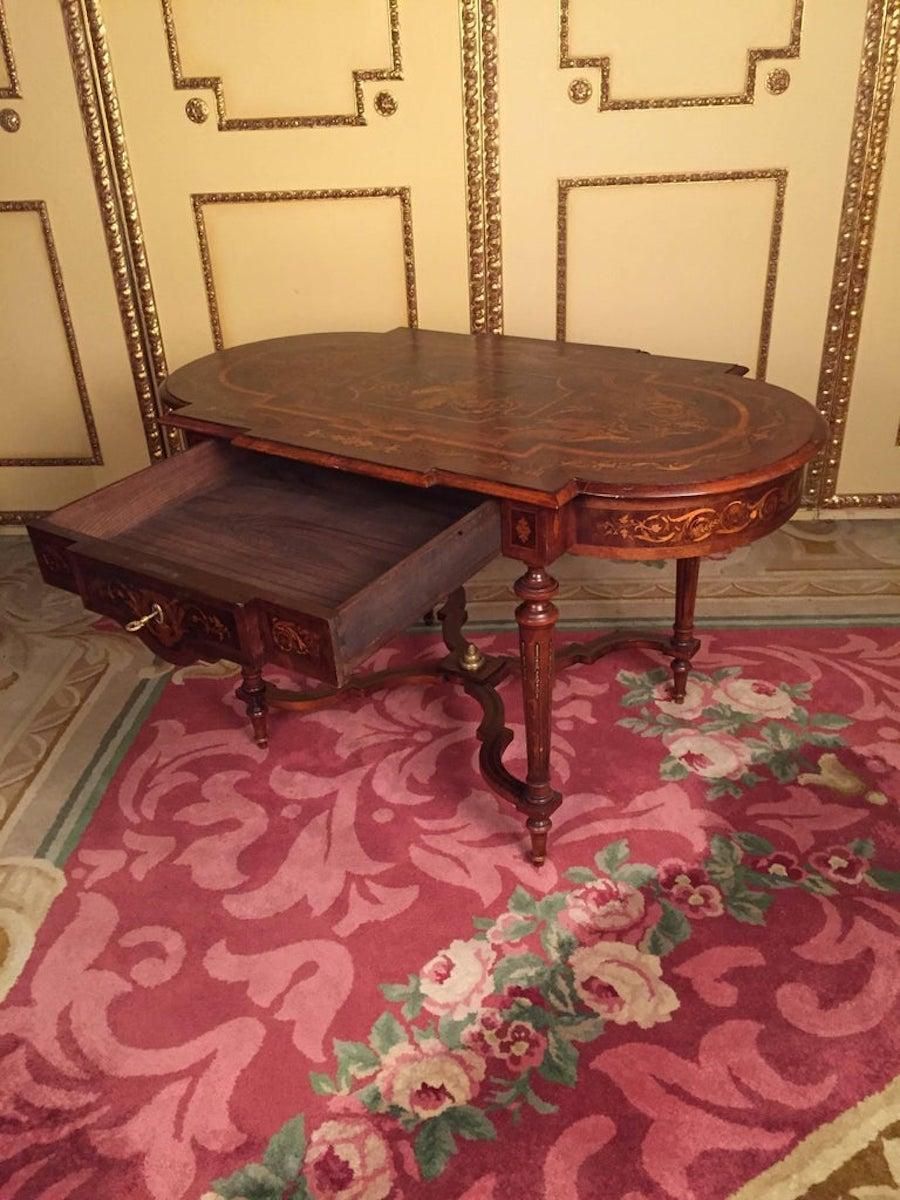 19th Century Marquetry Salon Table Louis XVI With Noble Veneer photo furniture