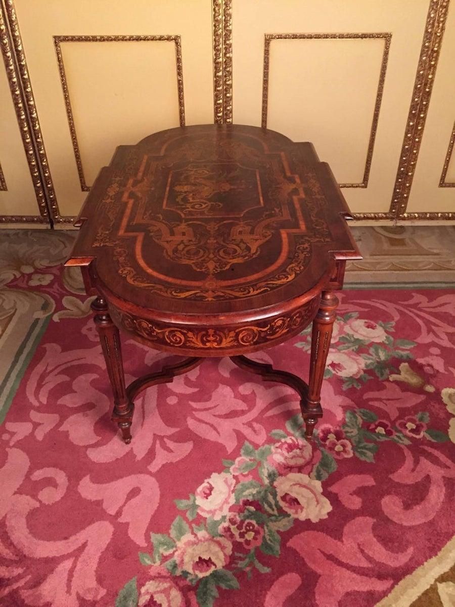 19th Century Marquetry Salon Table Louis XVI With Noble Veneer photo Furniture