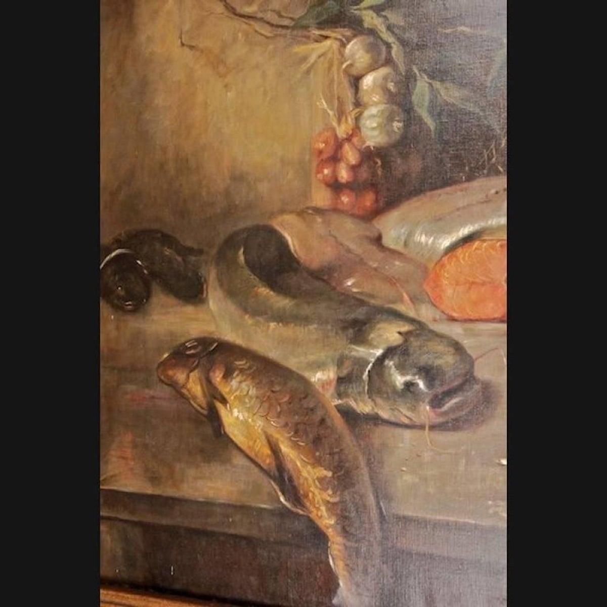 19th Century Historicism Oil Painting Fish Motives photo for sale