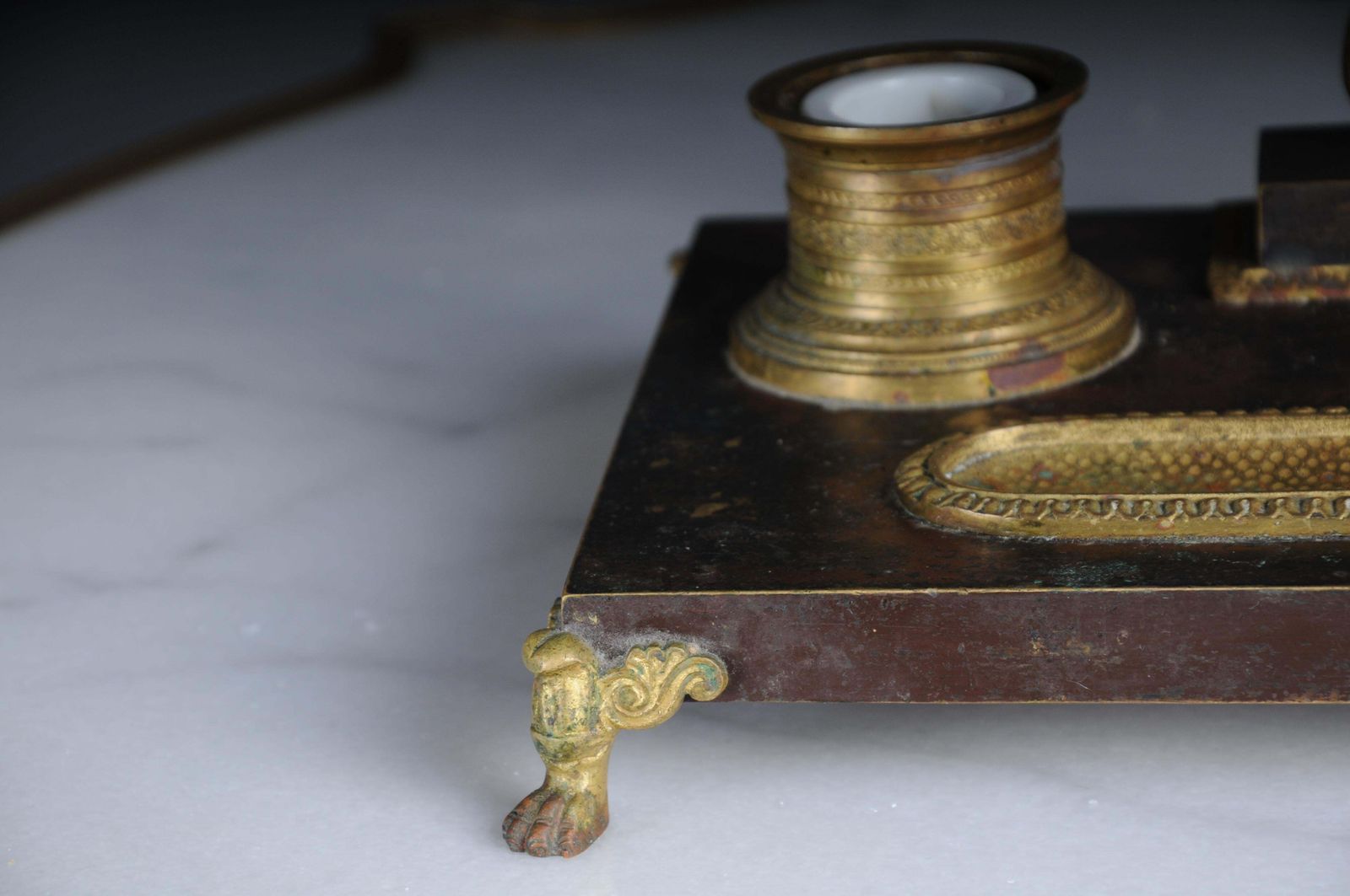 Antique Empire Ink Set, Gold Plated Bronze With Swans, France photo Home Decor