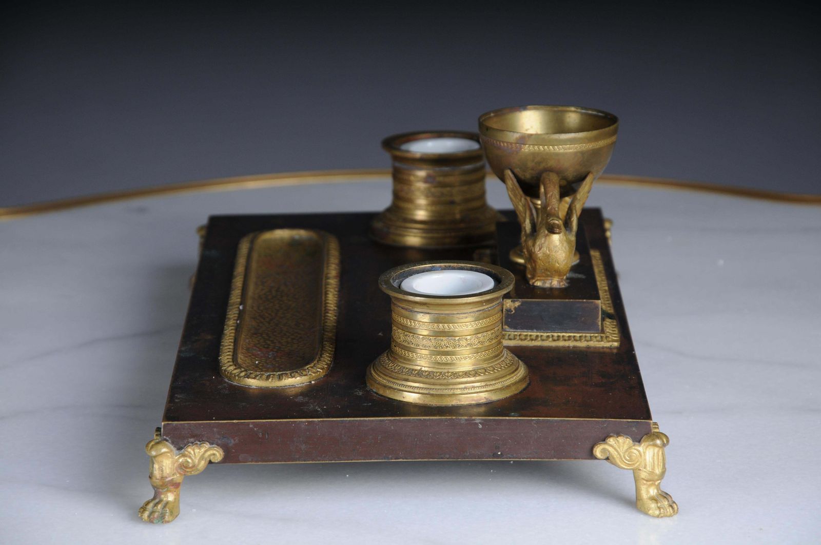 photo for sale Antique Empire Ink Set, Gold Plated Bronze With Swans, France