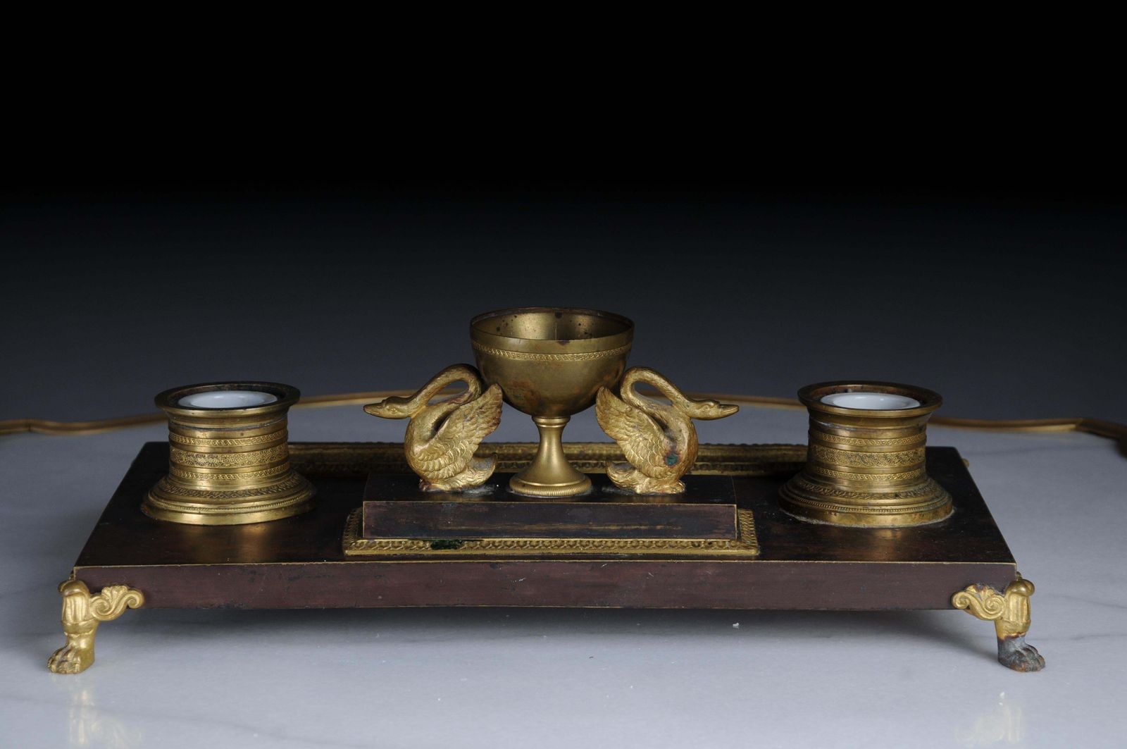Home Decor Antique Empire Ink Set, Gold Plated Bronze With Swans, France photo