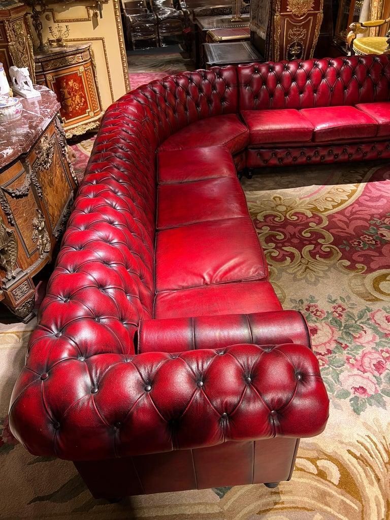 Vintage Oxblood Red Chesterfield Corner Couch Or Seven Seater Sofa / Set photo Furniture