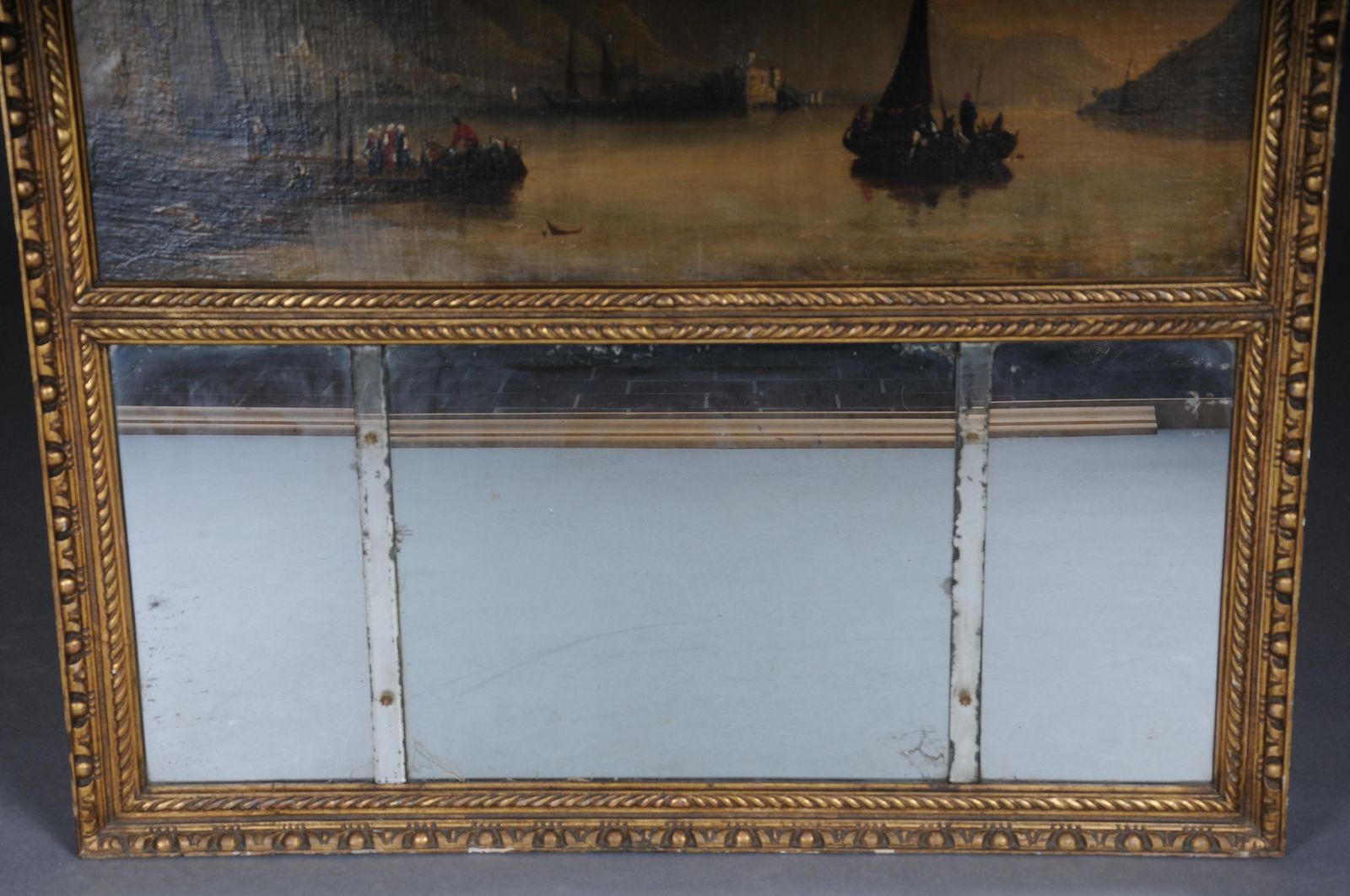 Classic Antique French Trumeau Mirror With Harbor Landscape With Sailing Ships photo Home Decor