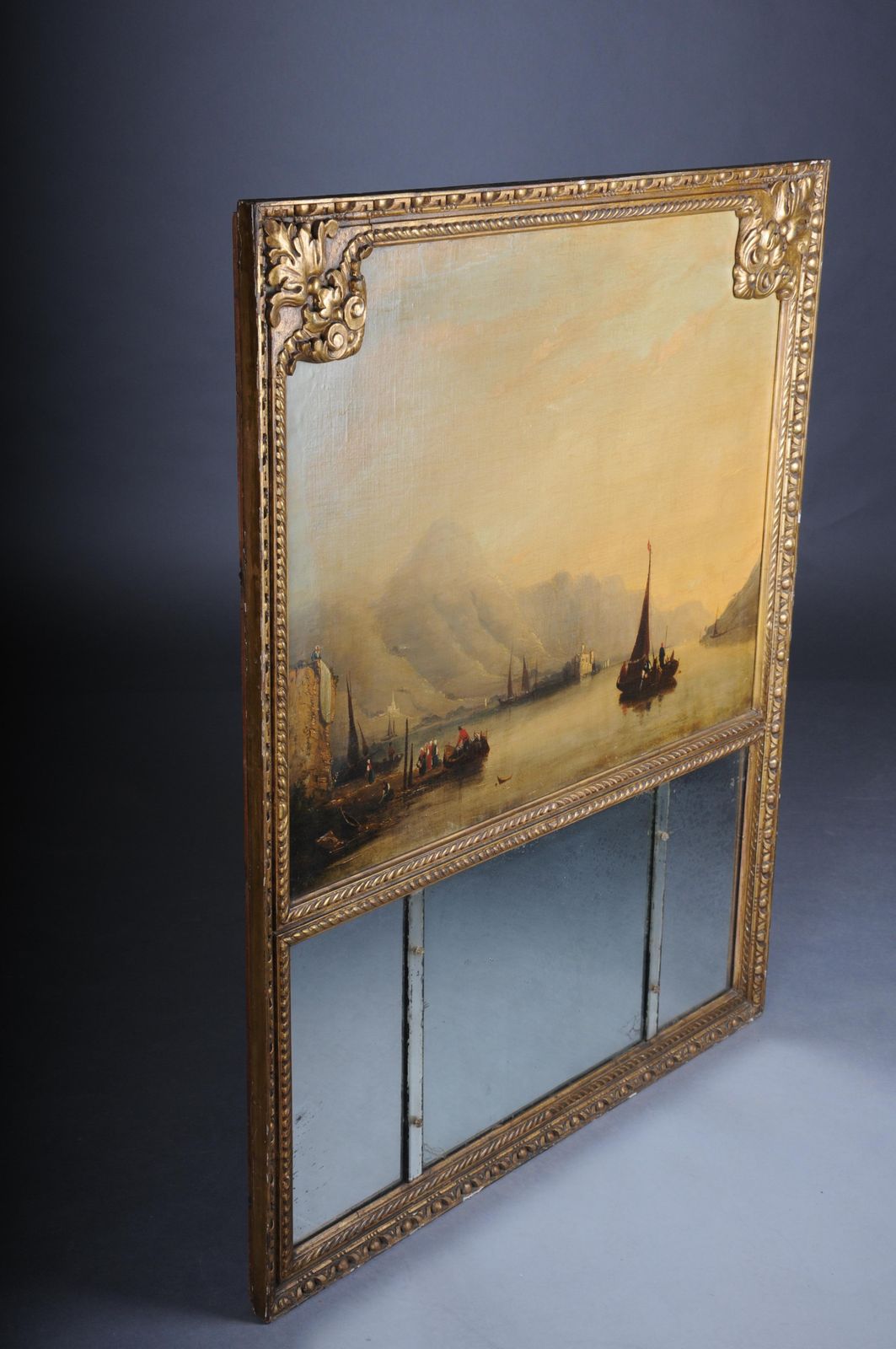 photo buy Classic Antique French Trumeau Mirror With Harbor Landscape With Sailing Ships