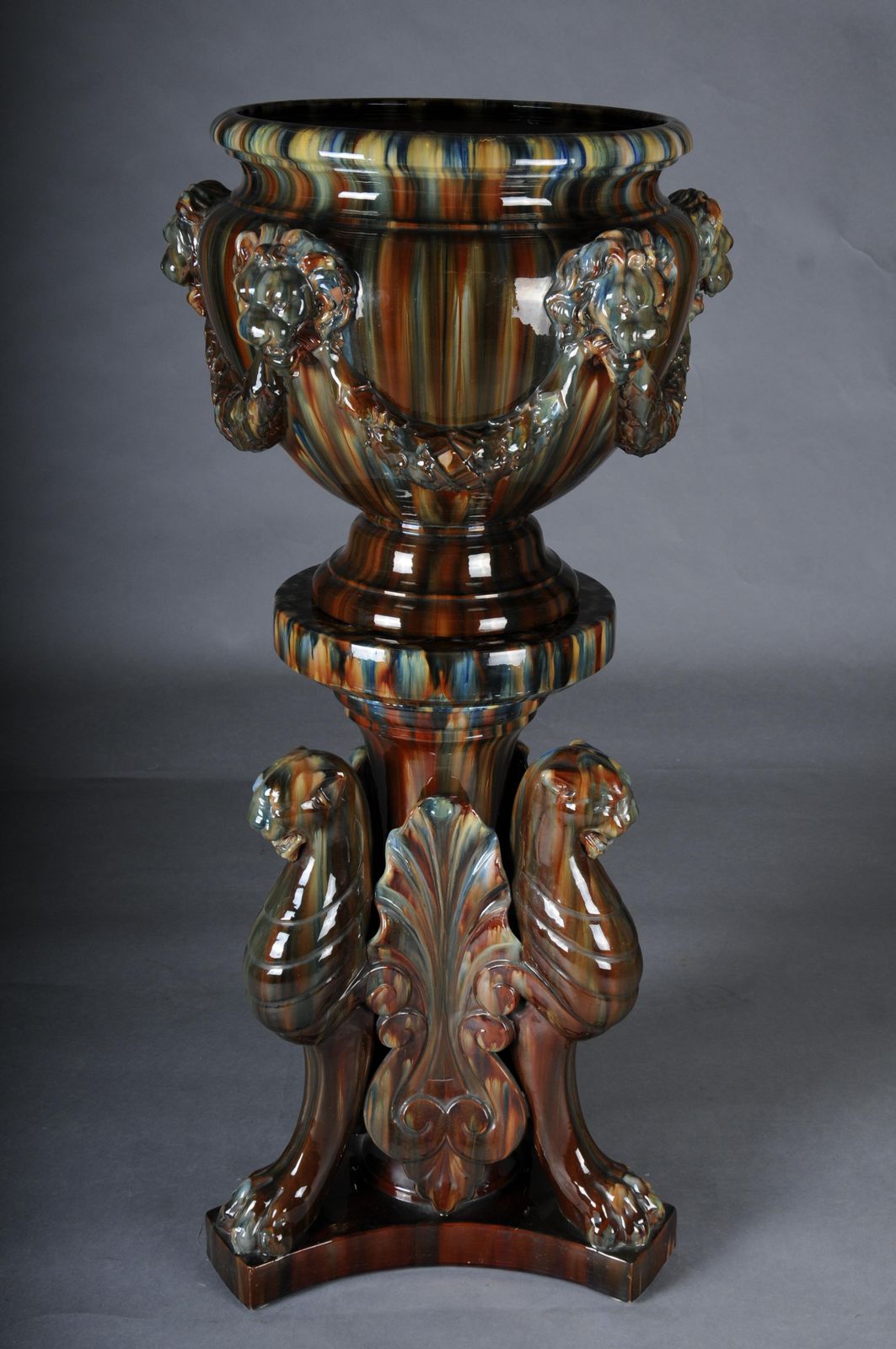 Clement Massier (1857 1945) Majolica Flower Vase/Column Vase, France photo furniture