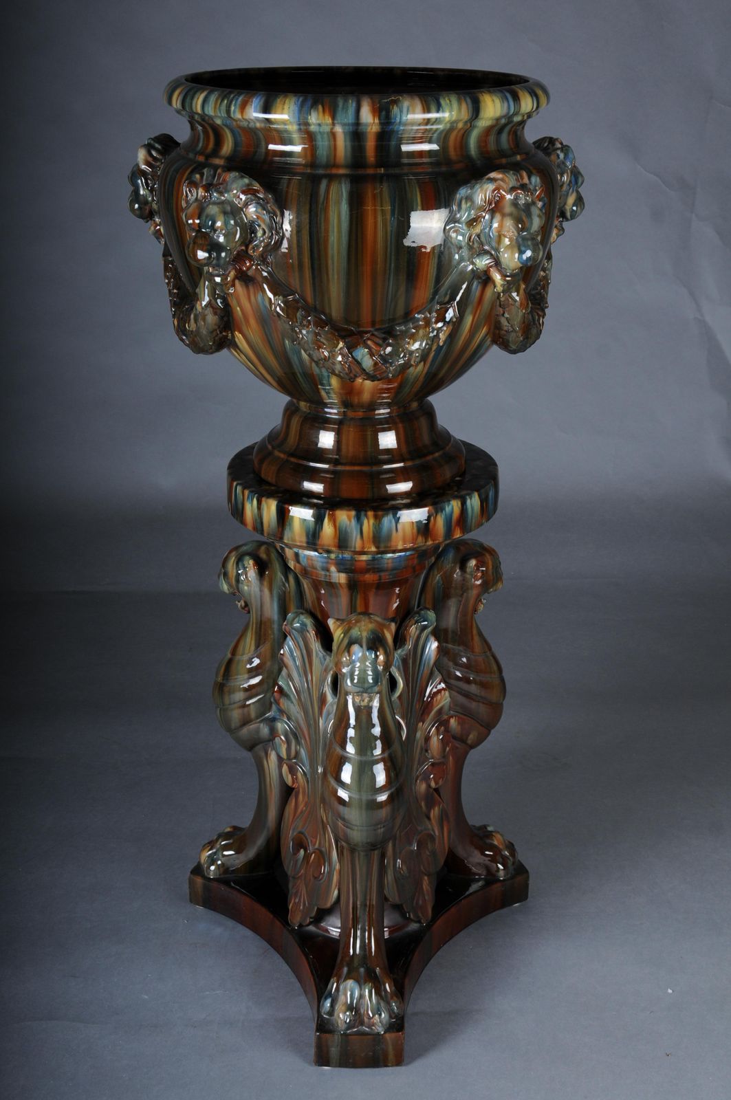 Clement Massier (1857 1945) Majolica Flower Vase/Column Vase, France photo for sale