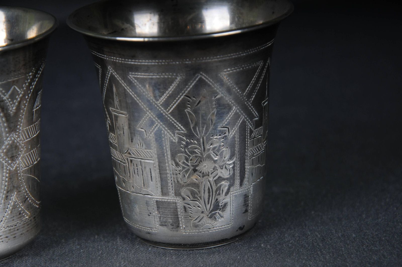 2 Antique Silver Mug 84 Silver Russian Viktor Sawinkow Flowers City 875er Silver photo 602.0