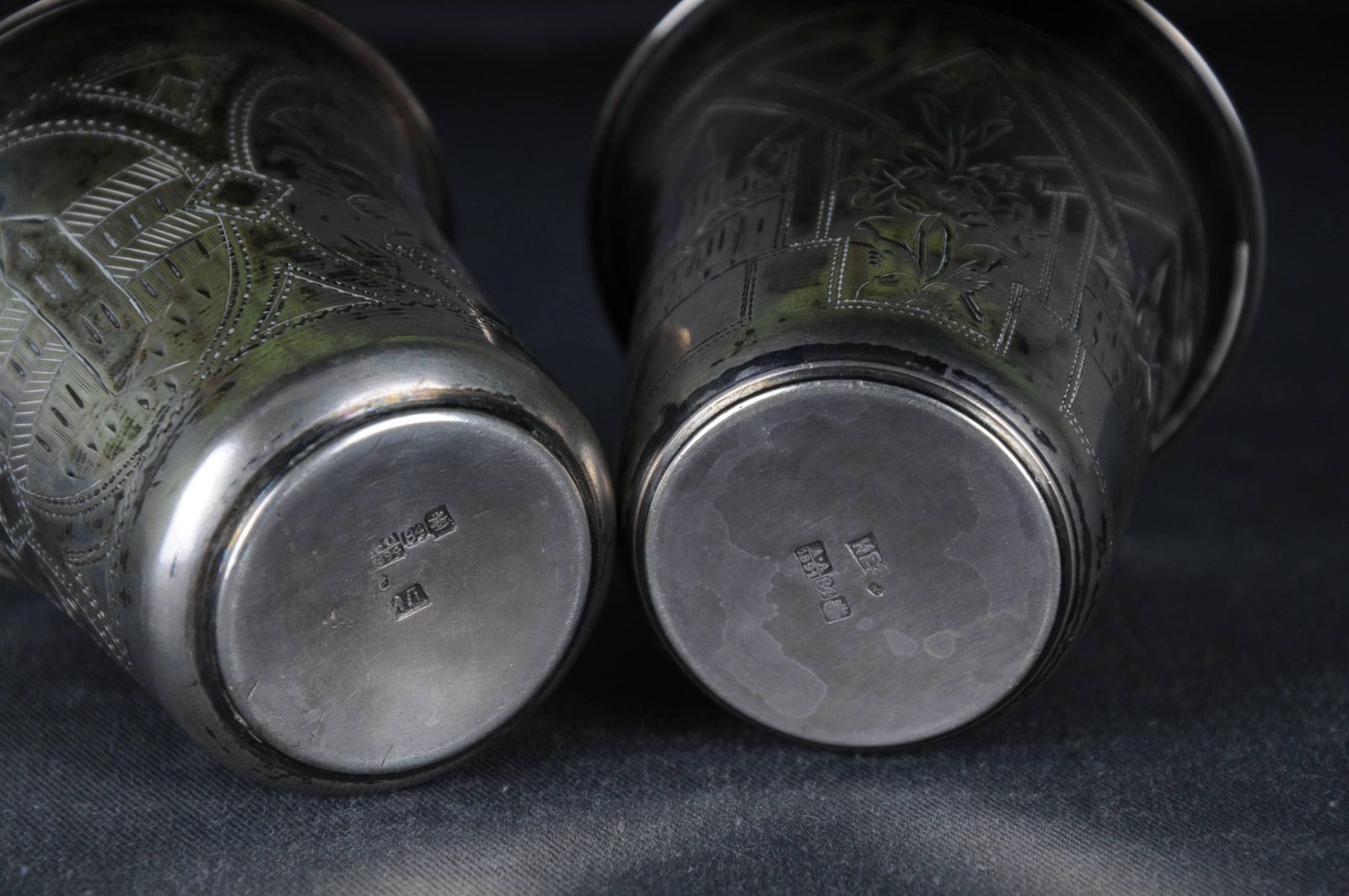 2 Antique Silver Mug 84 Silver Russian Viktor Sawinkow Flowers City 875er Silver photo vintage