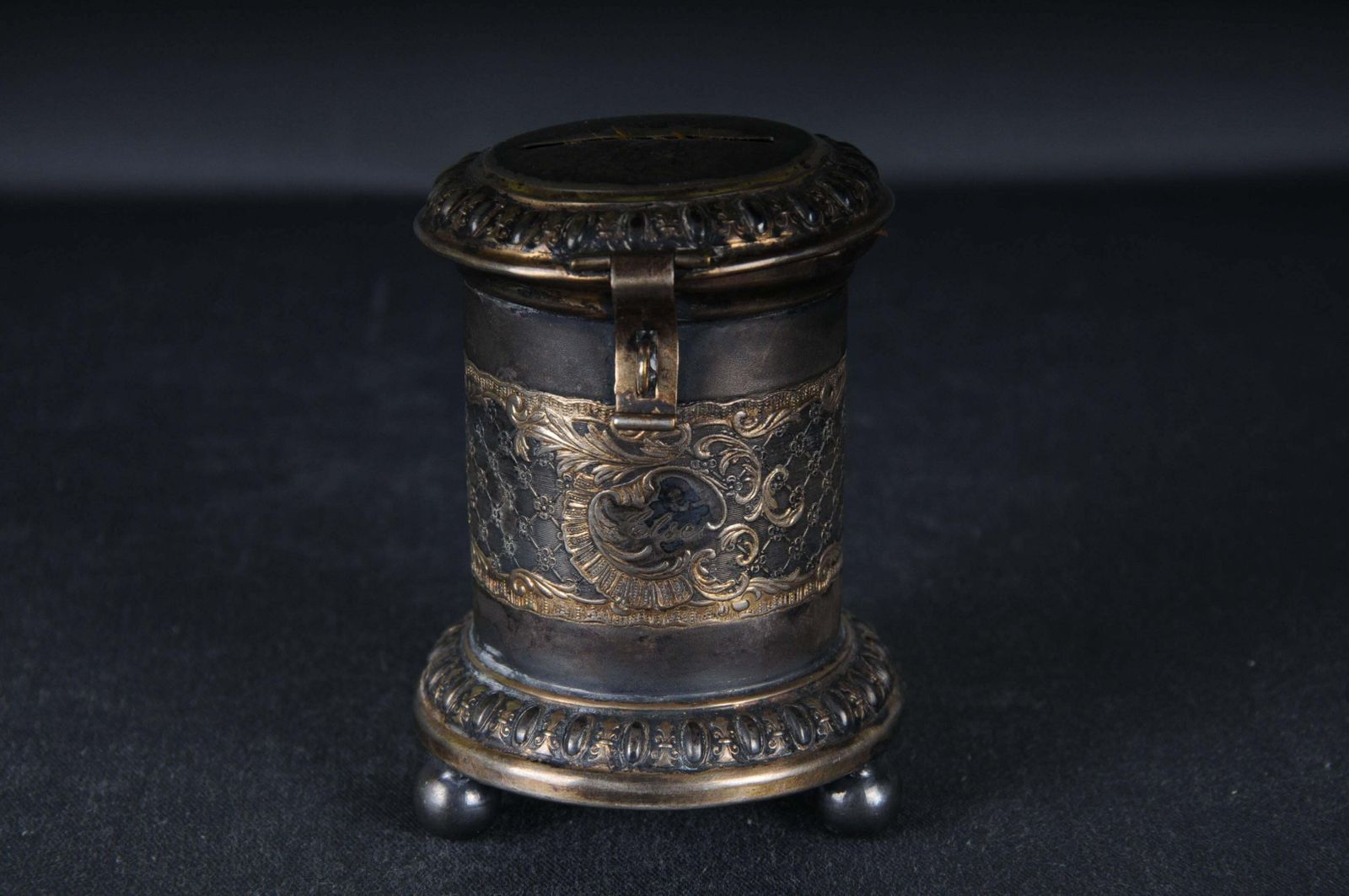 Antique Germany Ball Foot Donation Box Silver Plate Gilded, Baroque 18th Century photo furniture