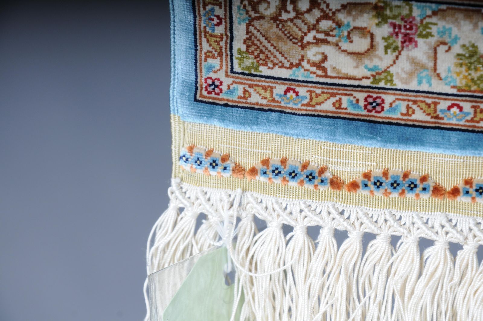 photo for sale Royal Ozipek Silk Carpet/Tapestry Hereke Signed, 20th Century. Blue