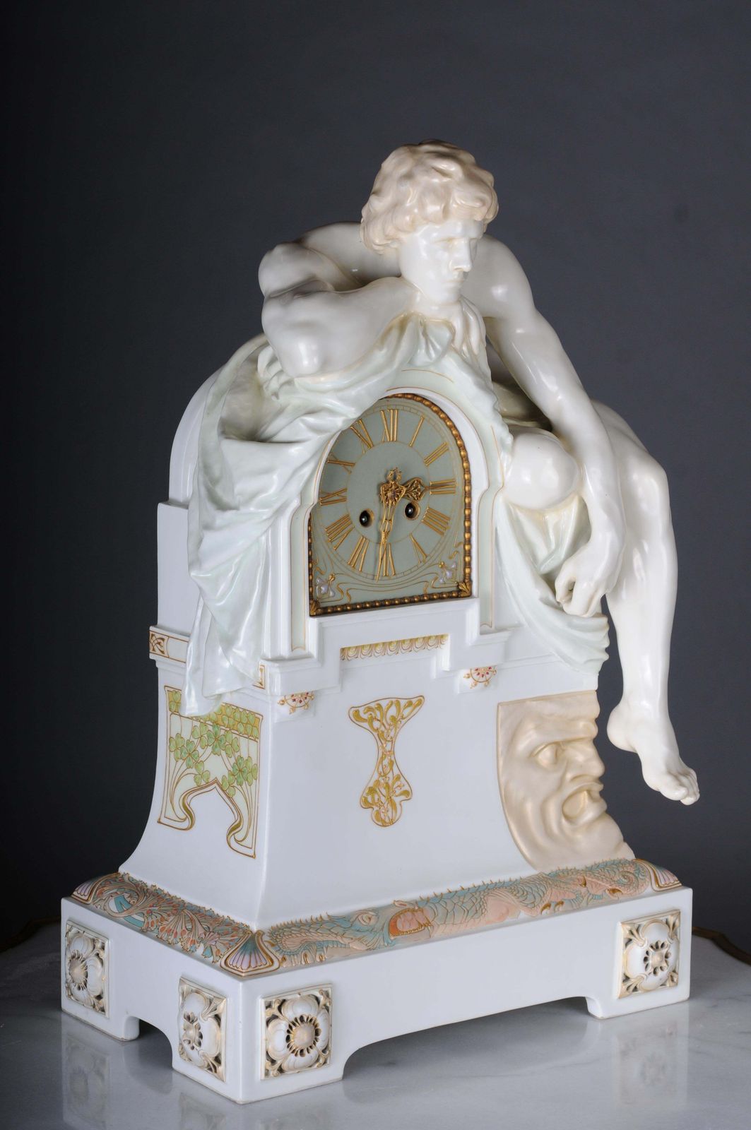Monumental Art Nouveau Mantel Clock With Enamel And Soft Painting. 62 Cm photo for sale