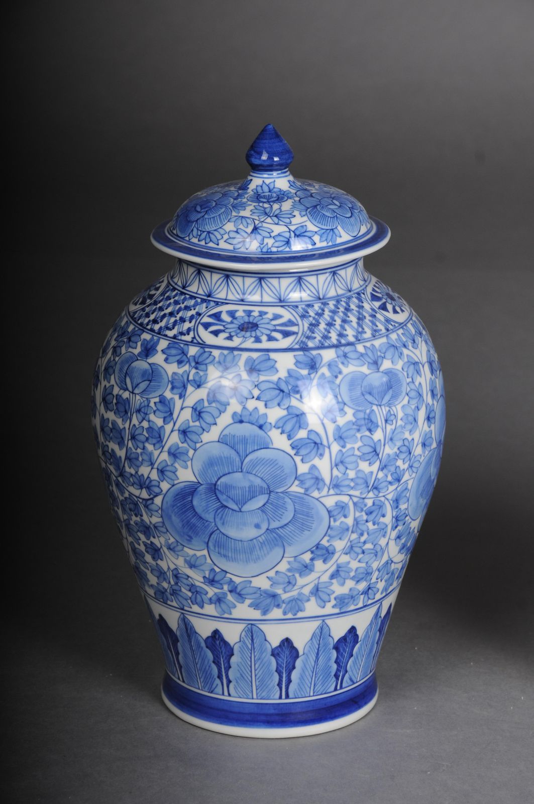 Pair Of Asian Lidded Vases, Porcelain, 20th Century. photo for sale