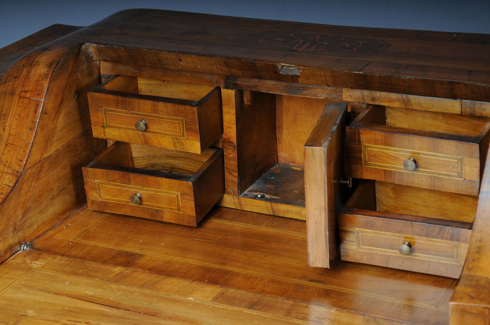 Beautiful Antique Slanted Flap Secretary, 20th Century. Walnut Root Veneer. photo vintage