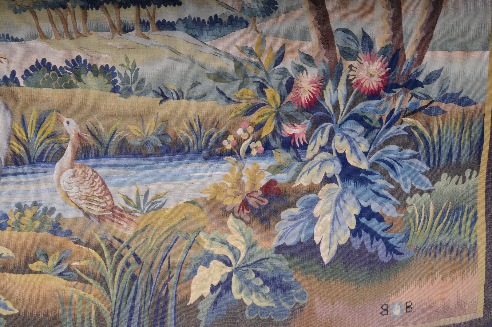 Antique Silk Aubosson Wall Carpet, France Late 19 Century. Verdure Motif, Signed photo buy