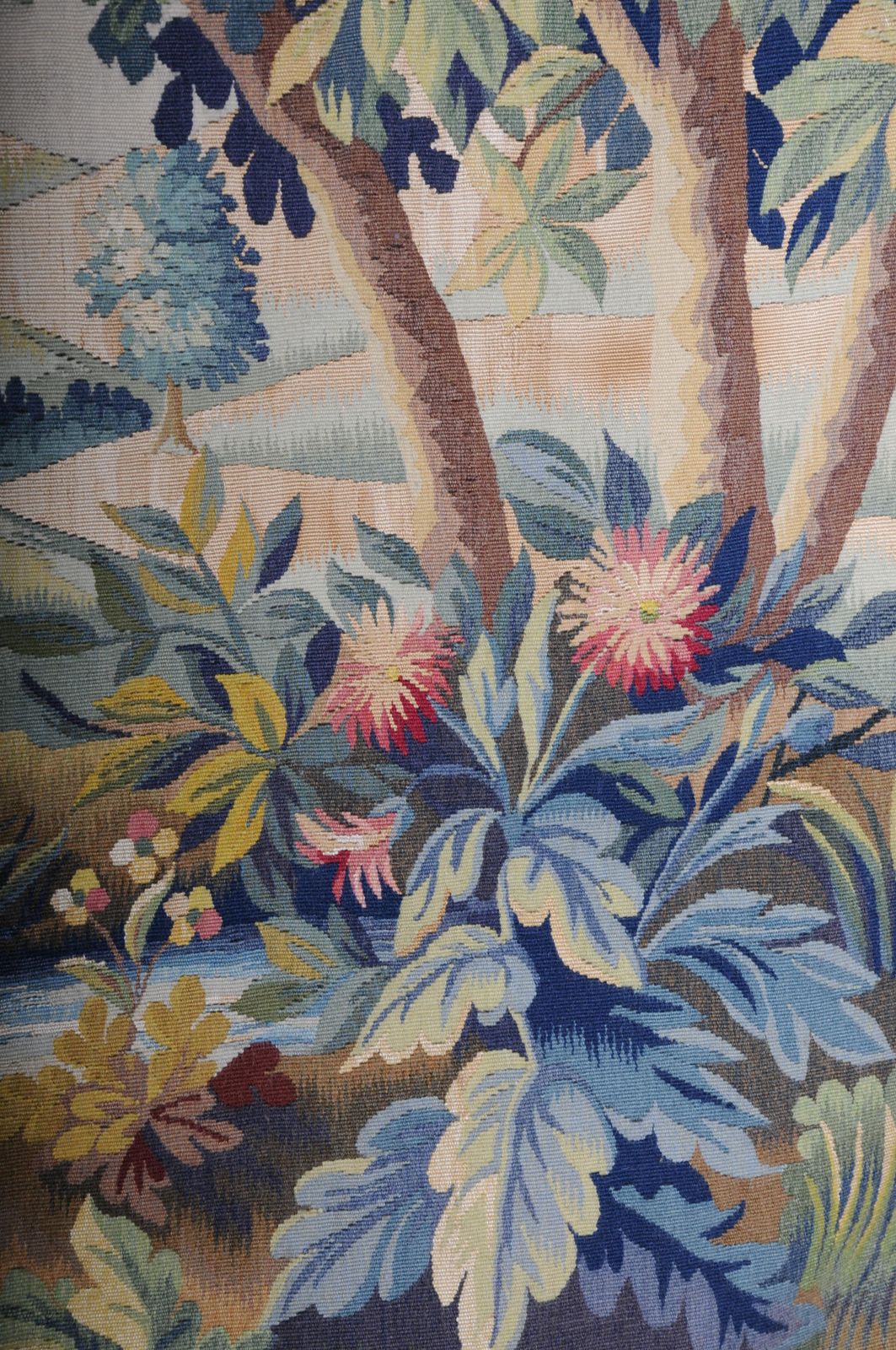 3043.0 Antique Silk Aubosson Wall Carpet, France Late 19 Century. Verdure Motif, Signed photo