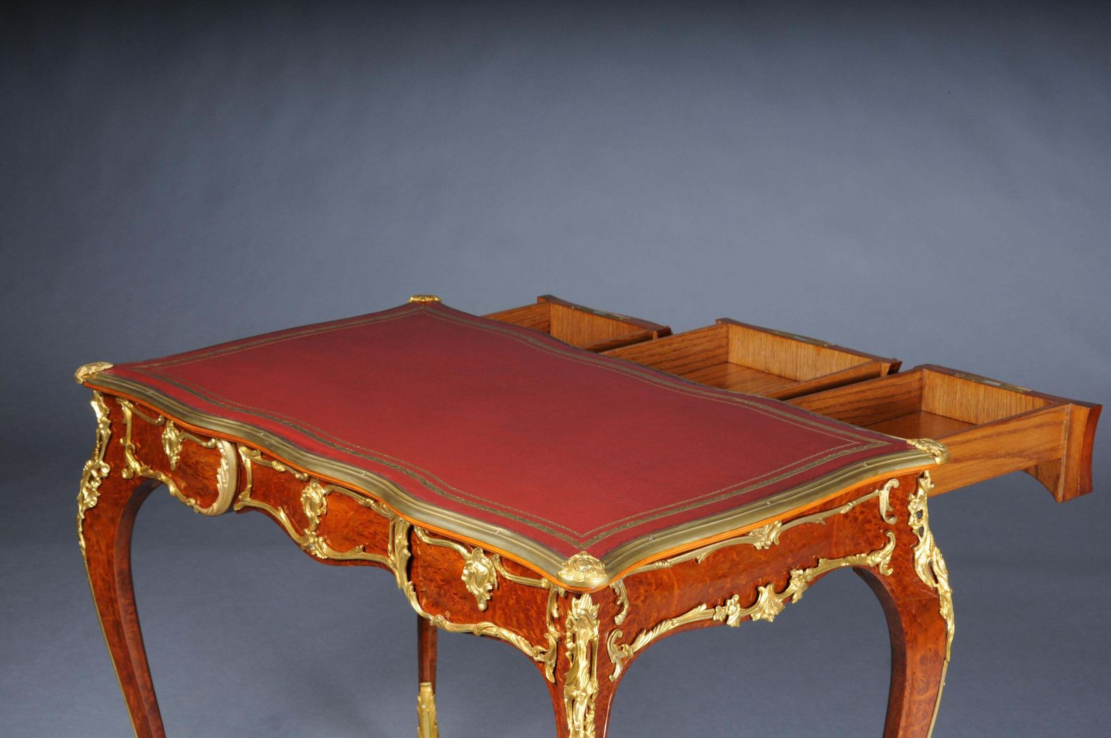 Furniture Elegant Veneered Bureau Plat / Desk In Louis XV Style photo