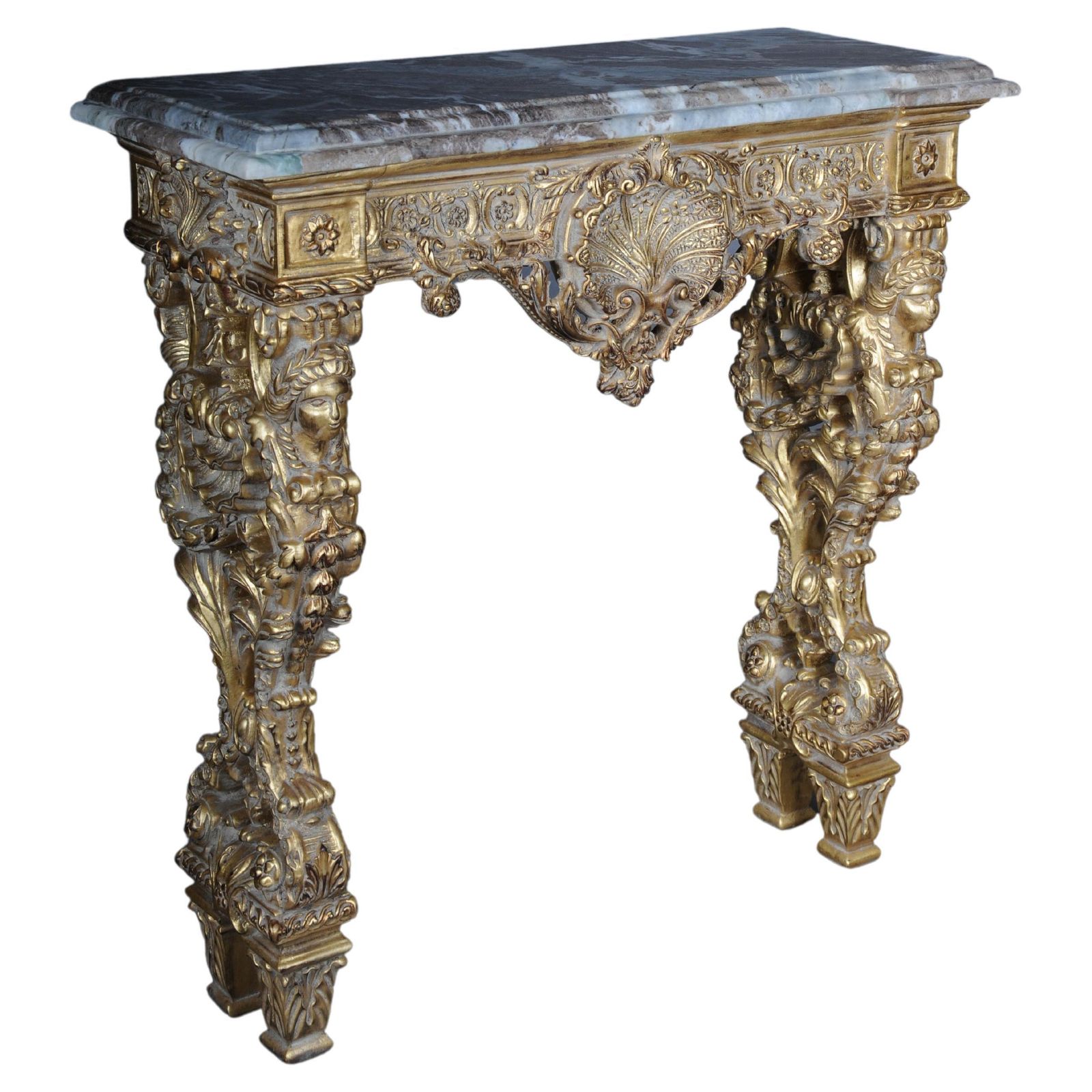 20th Century Impressive Wall Console Gilded With Marble, Model After F. Linke #2