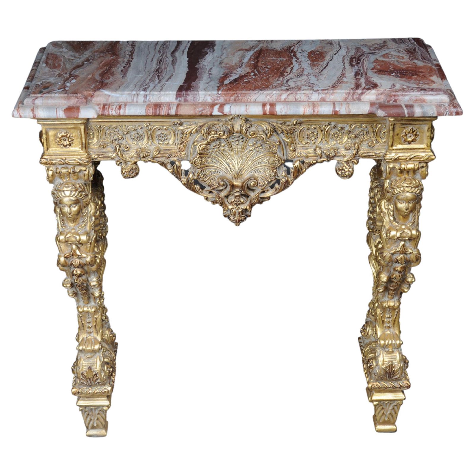20th Century Impressive Wall Console Gilded With Marble, Model After F. Linke